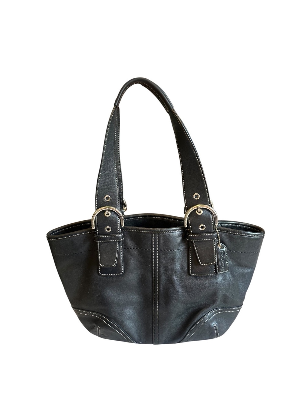 Coach Black Leather Buckle Tote Bag Y2K Shoulder Purse